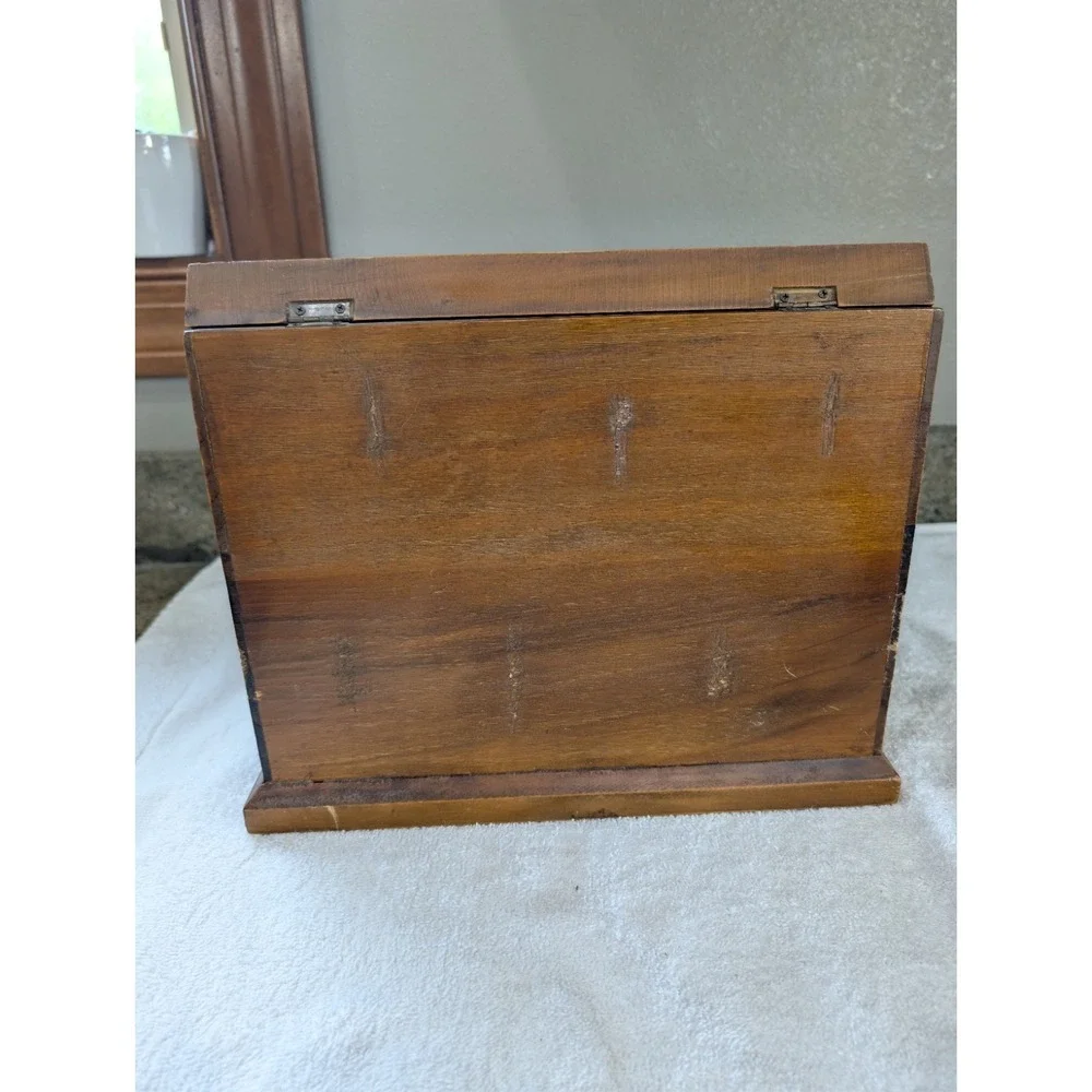 Vintage Wooden Office Desktop Organizer Chalkboard Hinged Letter Pencil Caddy